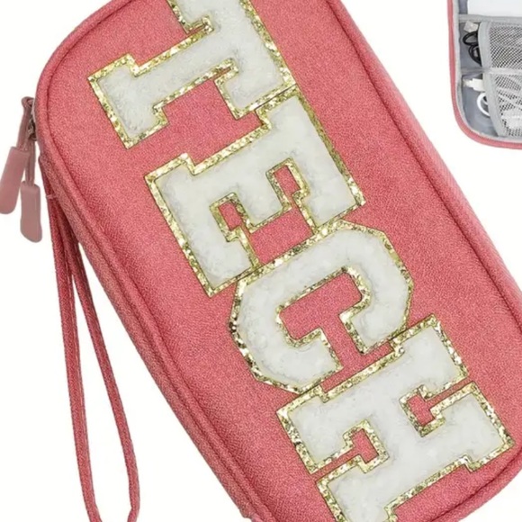 TECH Glitter Gold White Pink Barbiecore Electronics Case Travel Vacay Office - Picture 2 of 2